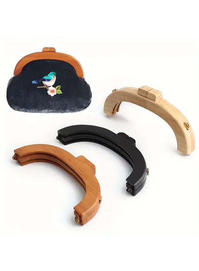 Black Vintage Wooden Wallet Frame Clasp DIY Handcrafted Embroidery Crossbody Bag Handle - Image 3